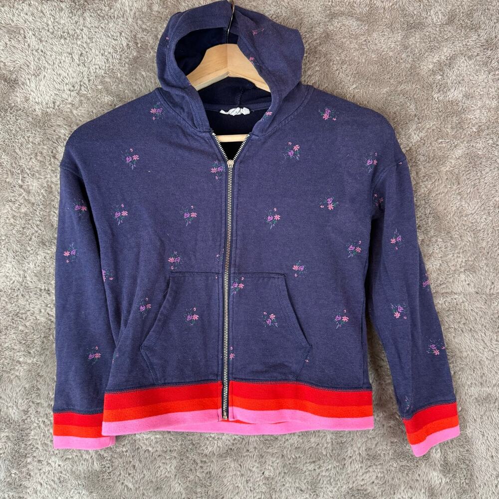 Rockets of Awesome Girls 8 Varsity Floral Full Zip Up Hoodie Eclipse Navy Blue